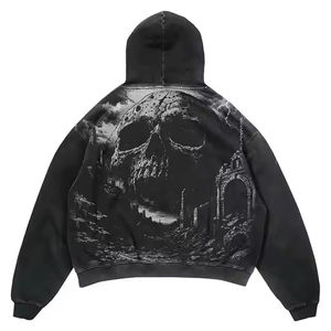 Sudadera con Capucha de Alta Calidad con Estampado Urbano de Hip-hop, Unisex, Moda de Verano, Diseño Casual con Gráfico de Calavera, 100% Algodón - Product Image 2