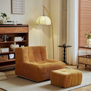 Fauteuil pouf en velours côtelé, design carré capitonné, style mid-century modern, pour salon, fauteuil individuel avec rembourrage en éponge douce - Product Image 1