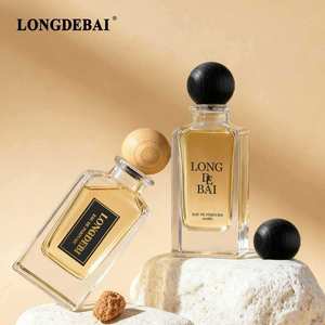 Rectangular Thick Clear Glass Perfume <b>Bottle</b> 30Ml 50Ml 100Ml Slim Neck Empty Perfume <b>Bottle</b> with Black Wooden Ball Cap - Product Image 2