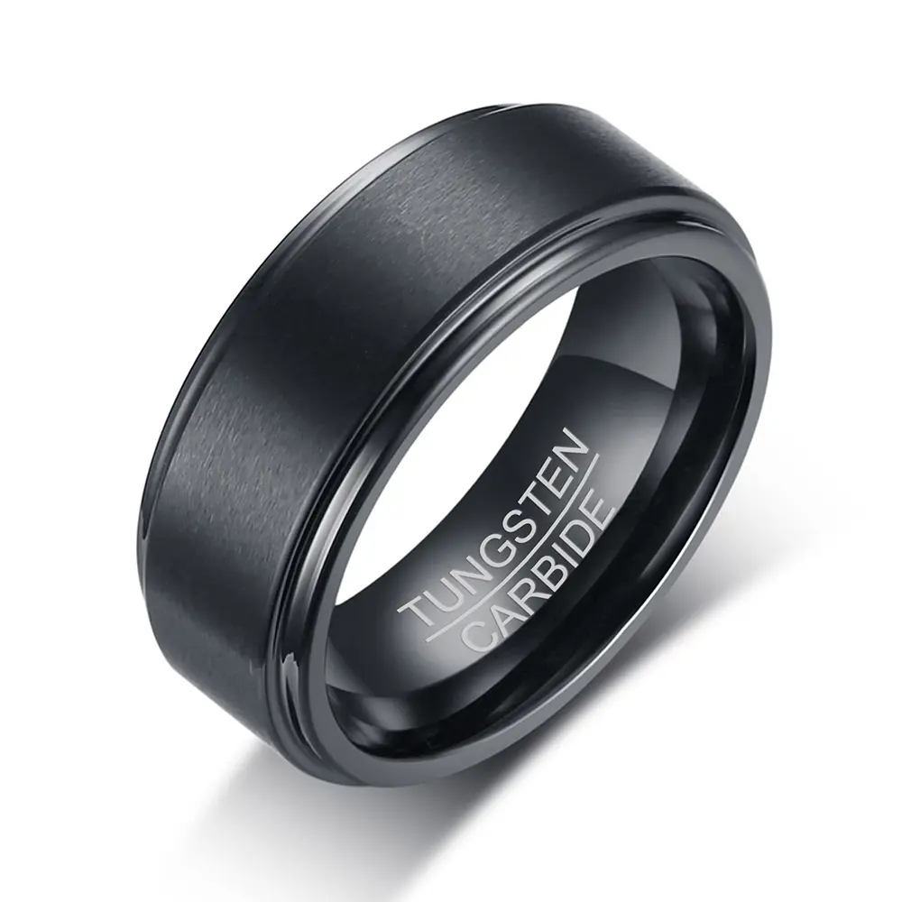 Men's Tungsten Rings 8MM Wedding Bands Black Plated Tungsten Carbide Engagement Ring for Men Brushed Fashion Jewelry Custom