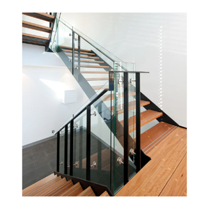 <span class=keywords><strong>Escalier</strong></span> élégant à double poutre avec marches en chêne et rampe en acier inoxydable pour intérieur - Product Image 5