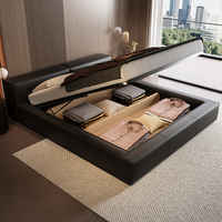 Italienisches Lederbett Leichter Luxus Minimalistisches Hauptschlafzimmer Hochzeitsbett Bodennahes Doppelbett