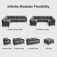Wasserdichtes Allwetter-Modulares Ecksofa Modernes Dickes Kissen Luxuriöses U-förmiges Aluminiumgestell UV-beständiges Terrassen-Outdoor-Sofa-Set