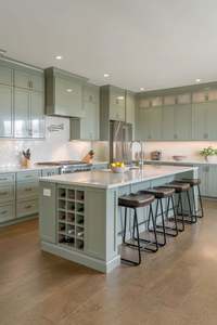 Luxury French Classic Custom <b>Kitchen</b> Cabinets | Solid Wood Painted Design with Island & Marble Countertop for Villa Projects - Product Image 4