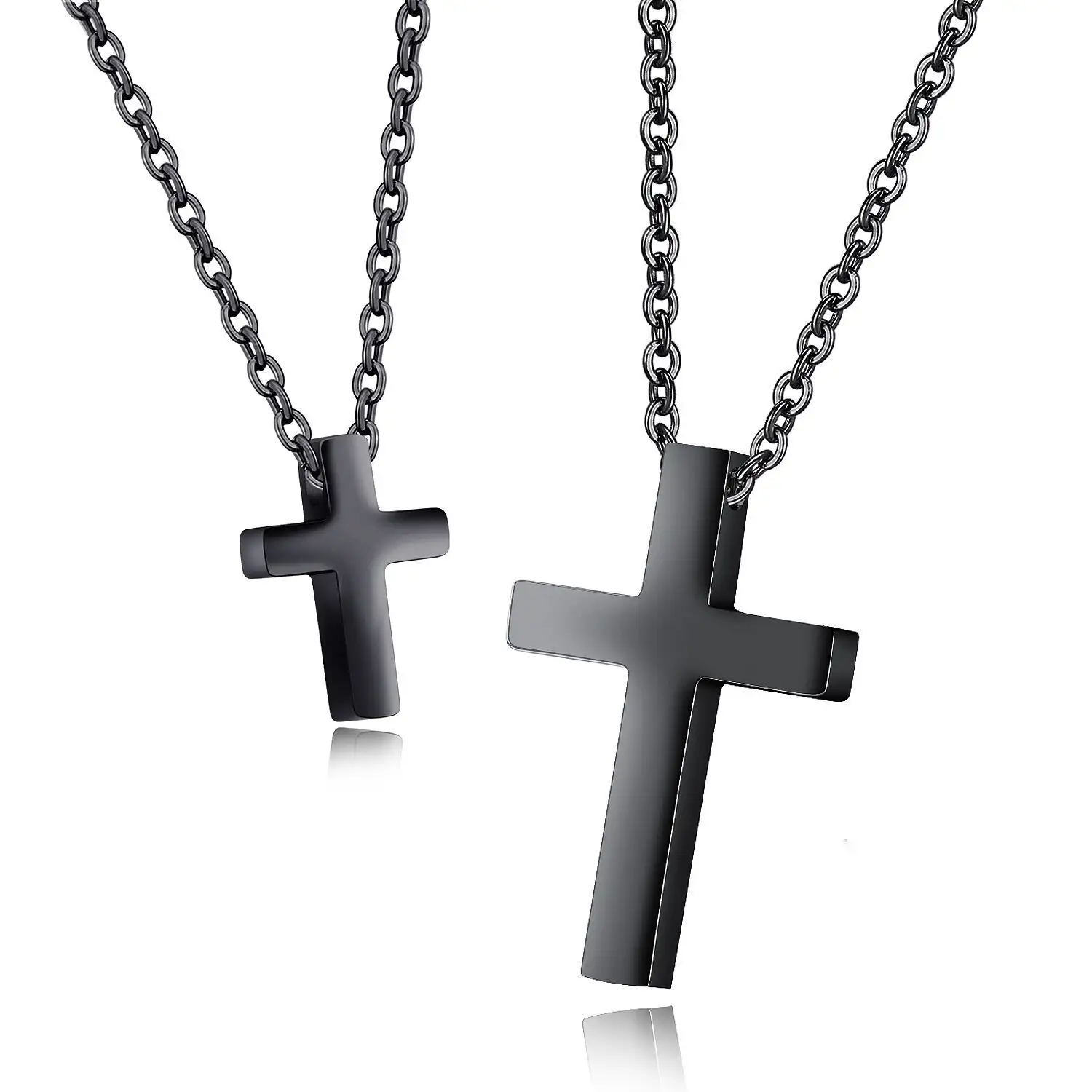 Fashion Classic Couple Unisex Jewelry Stainless Steel Simple Black Gold Silver Rose Gold Christian Prayer Cross Pendant Necklace