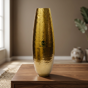Modern Iron Finish Extra Large Oval Hammered Floor <b>Vase</b> 23 Inch <b>Tall</b> Handcrafted for Home Decor - Product Image 3