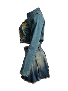 Top corto bordado, chaqueta vaquera de 2 piezas, conjunto de Jean azul, falda, trajes de moda, dos piezas para mujer, conjunto de Minifalda vaquera, ropa de calle - Product Image 3