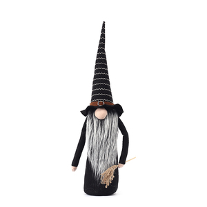 Decoración de bruja de Halloween, tela hecha a mano, muñeco de peluche <span class=keywords><strong>Pyroar</strong></span> negro, gnomos de bruja feliz Halloween con escobas - Product Image 6