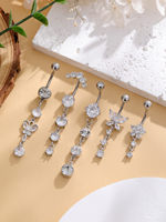 Set perhiasan pernikahan, Set 5 316L baja bedah kupu-kupu dan bunga pusar kancing perut zirkon ganda