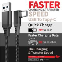 Cable de Nailon Trenzado para Gafas VR, Cable de Datos USB-C a USB-A de 90 Grados para Oculus Quest 2 Link, Auriculares, Casco, Accesorios para Juegos