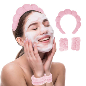 Puffy mũ nón Terry vải bong bóng mềm xốp trang điểm spa chăm sóc da <span class=keywords><strong>Headband</strong></span> và dây đeo cổ tay hairband cho phụ nữ cô gái rửa mặt - Product Image 4