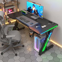 Bureau d'ordinateur en bois pour jeux vidéo, idéal pour la maison, l'étude, la chambre, le travail, avec éclairage d'ambiance et plateau rechargeable