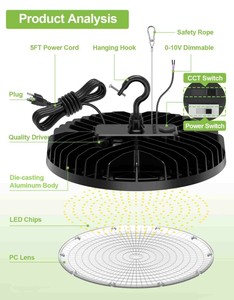 Projecteur industriel à haute luminosité IP65 150lm/W 100W 150W 200W 240W, CCT et puissance sélectionnables, pour entrepôt et atelier - Product Image 6