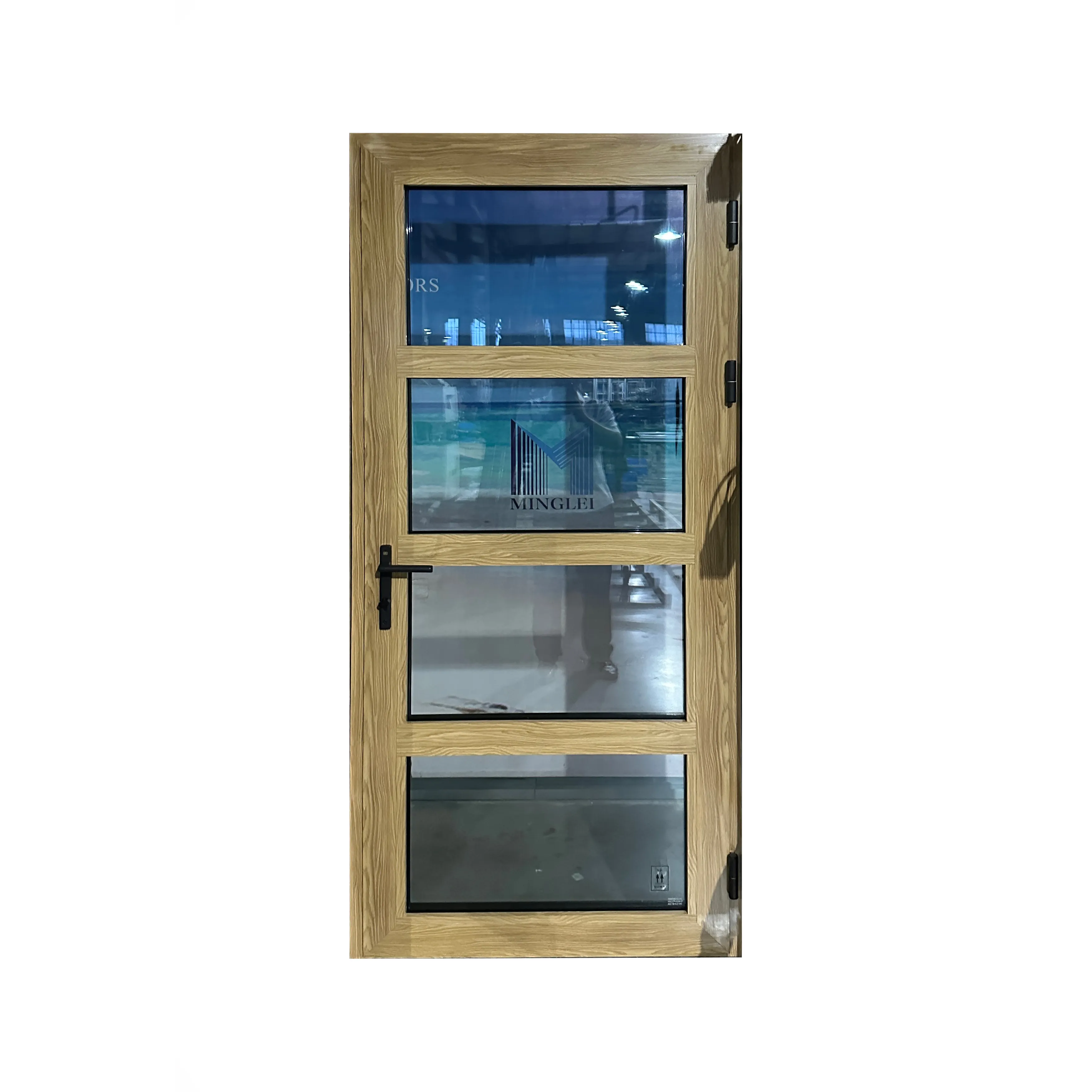 Minglei Customized Design Doors Thermal Break Aluminum Frame Glass Doors with Wood Grain Color