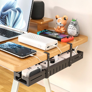 Unité de gestion des câbles sous le bureau, organisateur de bureau rectangulaire noir à fixation murale pour produits électroniques - Product Image 2