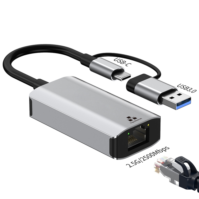 For PC/ /laptop High Quality USB 3.0/USB-C to Ethernet Adapter Plug & Play 2.5G/2500Mbps Gigabit LAN Aluminum Alloy Hub