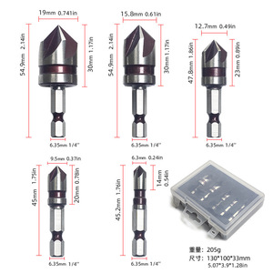 Hexagonal Shank Chamfering Tool 82 Degree 5 Blade Countersink <b>Drill</b> <b>Bit</b> Set For Woodworking Steel Application - Product Image 5