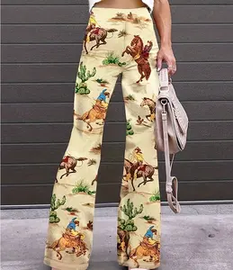 2024 Aztec Western Cowgilrs Print Pantalones De Mujer Casual Wijd Uitlopende Broek Broek Voor Dames