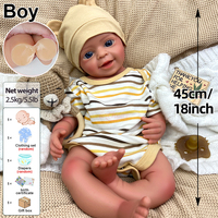 Yumuşak Silikon Anatomik Olarak Doğru Reborn Bebekler 45 cm Erkek Özel Gerçekçi Açık Ağızlı Yenidoğan Bebek ODM Tasarımı Kabul Edilir