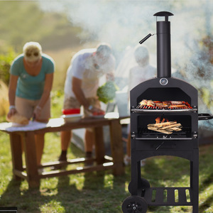 Vertical Stainless Steel Enamel Coated Tall Leg Pizza Oven Trolley Wood Fired Outdoor BBQ Grill Multifunctional Windproof Design - Product Image 5