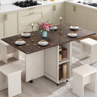 Table à manger de style farmhouse, grande table à manger pliante avec 4 chaises en cuir, table de cuisine pliable à feuilles rabattables pour petits espaces
