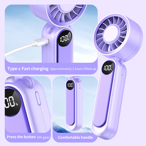 Ventilateur portable <span class=keywords><strong>mini</strong></span> 5 vitesses, 1200 mAh, rechargeable, avec affichage numérique, ventilateur de poche, cadeaux sympas pour l'été - Product Image 6