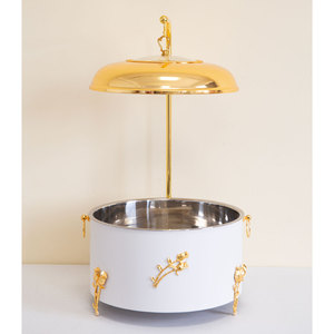 Luckygoods QT260106 - Recipiente para Calentar <span class=keywords><strong>Comida</strong></span> Tipo Buffet, Color Blanco Dorado, con Tapa de Cúpula Colgante, para Bodas y Fiestas - Product Image 1