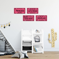 4-teiliges 2D Flachbedrucktes Metallschild im Rosa Prinzessinnen-Thema mit Ballett-Schloss-Bären-Muster Wanddekoration für Mädchenzimmer und Kinderzimmer