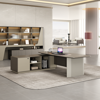 Bureau de direction ergonomique modulaire en forme de L avec rangement ouvert multifonctionnel, taille personnalisable pour usage professionnel