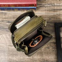 Sac à bandoulière pour téléphone en cuir Crazy Horse vintage de Contact's pour hommes, petit sac pour passeport, double fermeture éclair avec emplacements pour cartes, logo personnalisé