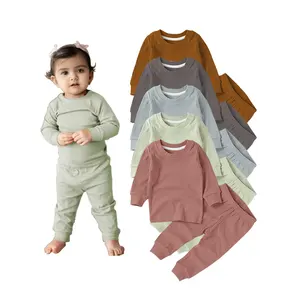 Ribbed Baby Sleepwear Set for Girls and Boys Soft Organic Cotton Natural Baby Sleepsuit Set Baby Clothes Wholesale