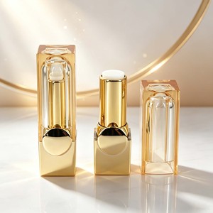 Envase de Lujo Cuadrado Transparente Dorado para Lápiz Labial, Tubo Vacío para Maquillaje, Empaque Personalizado con Etiqueta Privada, Estuche Cosmético para Bálsamo Labial - Product Image 1