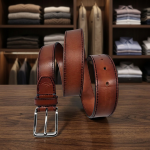 Ceintures pour hommes en cuir véritable de style vintage, résistantes, imperméables, écologiques, avec boucle en acier, 3,8 cm, de la marque BS INTERNATIONAL - Product Image 1