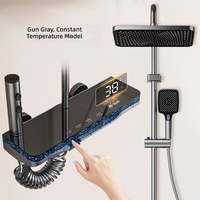 Set Shower Keramik Digital Display dengan Tombol Piano Poles, Tuas Tunggal, Semprotan Hujan Lembut, Keran Termostatik, Pemasangan di Dinding, untuk Villa