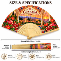 Kipas Tangan Souvenir Grosir Granada Abanicos De Madera 21 cm Bingkai Bambu Daun Poliester Kipas Kustom Hadiah Kipas Bambu