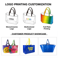 Sac fourre-tout en PP tissé personnalisé avec motif dessin animé, grande capacité, réutilisable, avec poignées jaunes pour la vente au détail