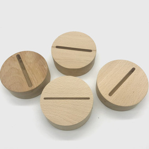 Base de lampe en bois d'hévéa, support de lampe de table rond en bois massif, support d'ampoule, accessoire d'éclairage - Product Image 2