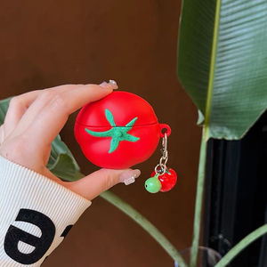 Para Apple <span class=keywords><strong>AirPods</strong></span> 1 2 <span class=keywords><strong>3</strong></span> 4 Pro 2 funda 3D divertido tomate silicona auricular funda protectora <span class=keywords><strong>caja</strong></span> de auriculares con cubierta colgante - Product Image 5