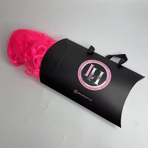 Sac en papier noir de luxe 36x26x6cm avec poignée en satin et logo personnalisé, idéal pour l'emballage de perruques et de mèches de cheveux, sac cadeau, boîtes en papier pour entreprises - Product Image 2