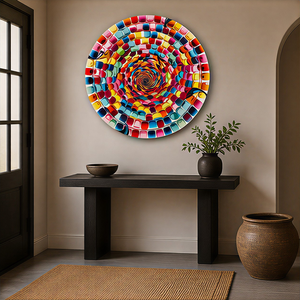 Art mural en mosaïque circulaire coloré, motif en spirale abstrait, impression ronde pour salon, hall, café, intérieurs modernes - Product Image 5