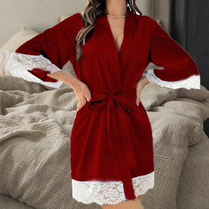 2026 Vestaglie Sexy da Donna, Pigiama Lungo in Pizzo, Regalo per <span class=keywords><strong>Damigelle</strong></span>, Camicia da Notte Casual con Laccetti, Abbigliamento per Casa - Product Image 4