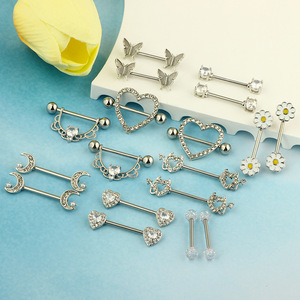 Vente en gros usine Bijoux de <span class=keywords><strong>piercing</strong></span> corporel sexy pour <span class=keywords><strong>femme</strong></span> en acier inoxydable avec zircon rose en forme de cœur et de lune, anneaux de <span class=keywords><strong>téton</strong></span> - Product Image 2