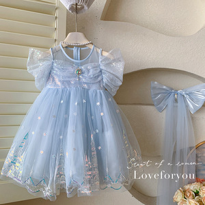 Aisha <strong>Frozen</strong> Girls' Sweet Style Summer <strong>Dress</strong> Princess-Style Knee-Length Chiffon Lace Decoration Birthday Celebrations Patchwork - Product Image 4