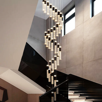 Lustre long en acier inoxydable avec cristaux, noir et or, design rotatif, hauteur réglable, éclairage LED, 95 CRI, haute luminosité