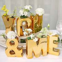 6 pouces luxe or M lettres métalliques symboles personnalisé Vase à fleurs en céramique pour pièce maîtresse événements de fête de mariage