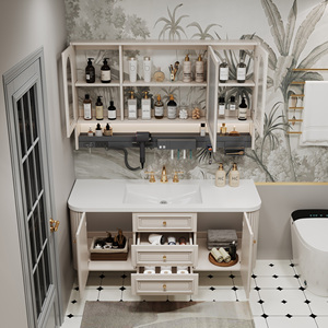 Mueble de Baño Minimalista Francés de Lujo con Lavabo Individual, Espejo Inteligente, Lavabo de Cerámica, Gabinete con Espejo Incluido, para Uso en Hoteles - Product Image 2