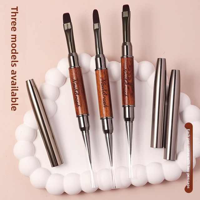 Double-headed Sandalwood Nail Art Construction Pen Multi-functional Brush Color-painting Line-drawing Gel-applying Tool Nail