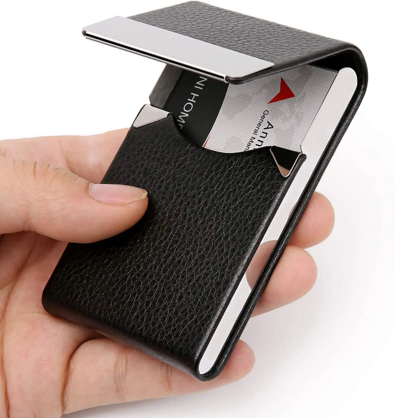 Özelleştirilmiş PU deri iş kart tutucu kılıfı kartvizit tutucu kart tutucu İnce Metal cep kart tutucu manyetik kapatma ile