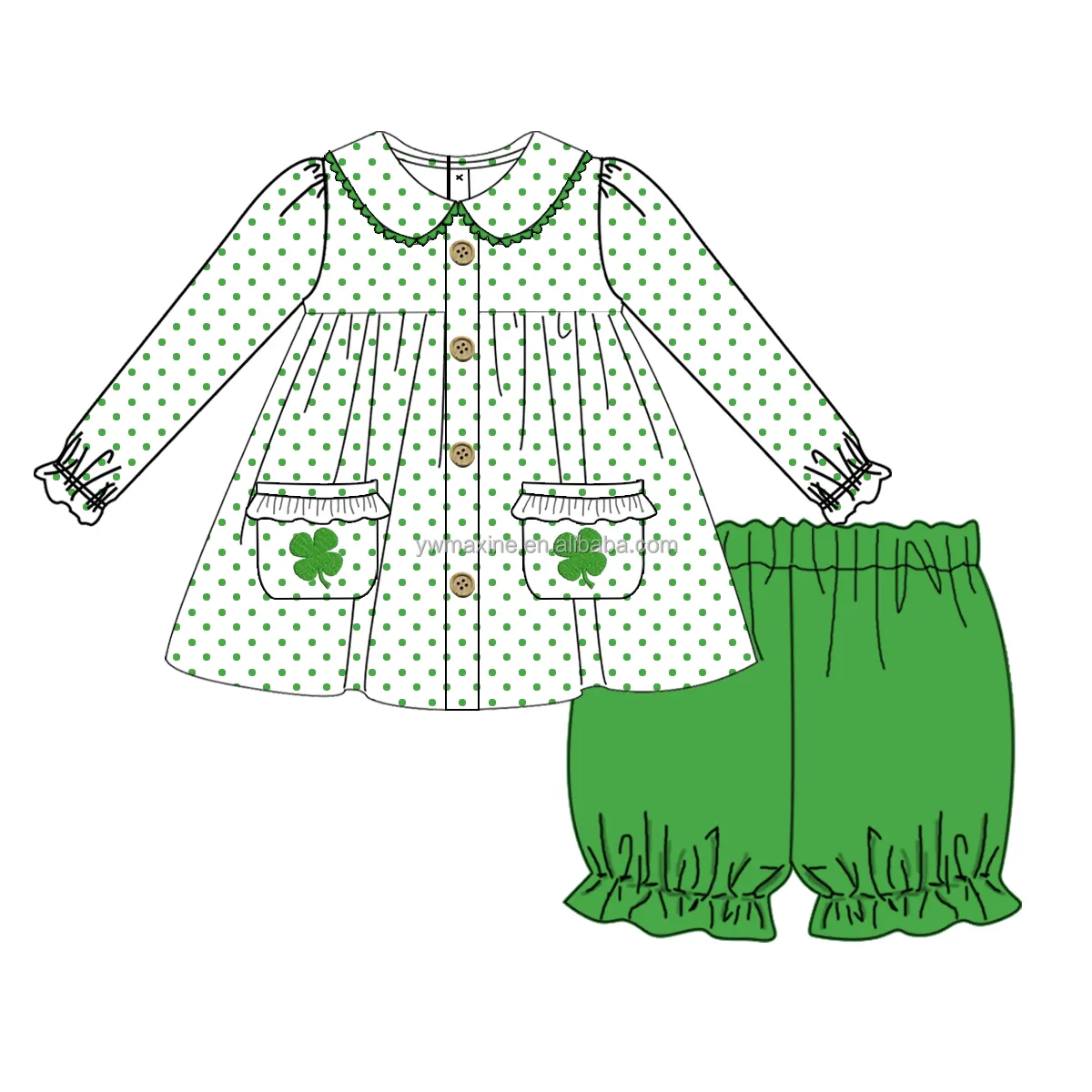 Puresun Kinder kleidung St. Patrick's Day Peter Pan Kragen Langarm Baby Mädchen Rüschen Kleid und Hosen Sets