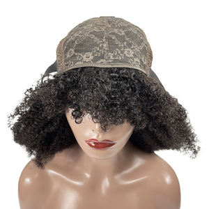 Parrucca brasiliana naturale <span class=keywords><strong>Afro</strong></span> Curl vergine a 180% densità per donne nere spedizione veloce con frangia - Product Image 3